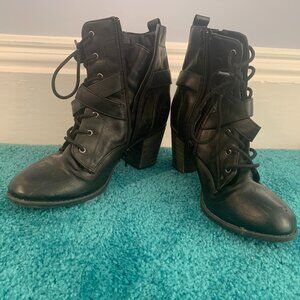 Black Block Heel Booties with Buckles